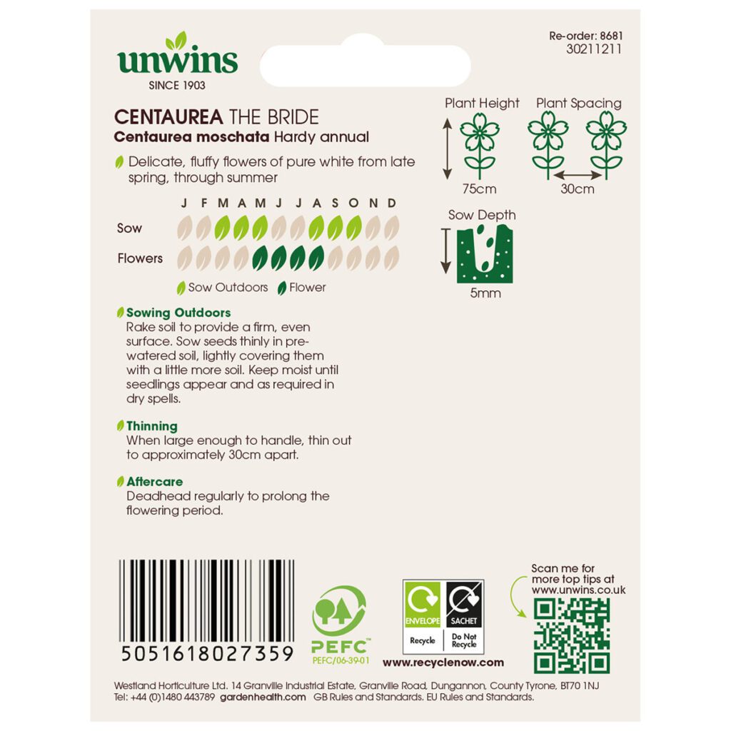 Unwins Centaurea The Bride Seeds 5051618027359 2